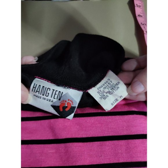 Vintage Hang Ten Pink Striped Women's Long Sleeve 80s/90s Shirt Made in USA Sz M - Picture 3 of 5